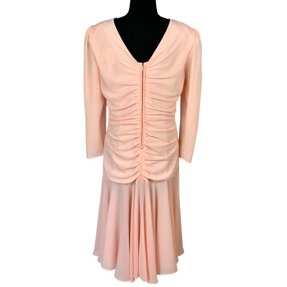 VINTAGE 80s Pink Beaded Long Sleeve Midi Party Dress - Picture 8 of 13